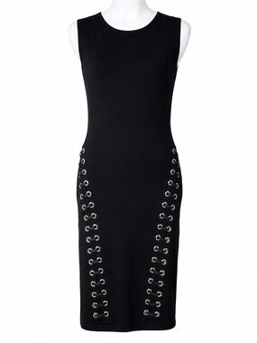 Carmen Marc Valvo Black Lace-Up Grommet Sheath Midi Dress Size Large